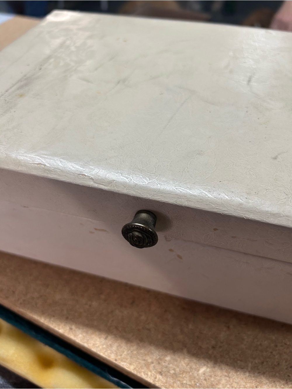 Buxton White Jewelry Storage Box with Decorative Metal Knob